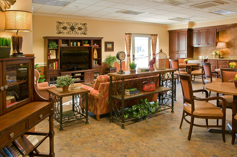 Bright common area with comfortable seating and decor