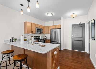 Modern kitchen in assisted living apartment