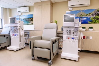 Interior view of a rehabilitation room with medical chairs