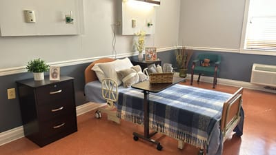 A private resident room with a cozy setup