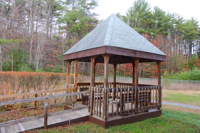 Outdoor gazebo in a serene garden setting