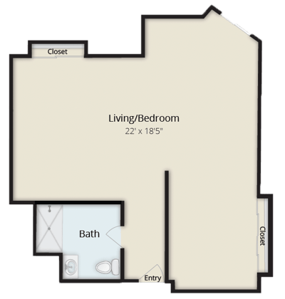 Architectural floor plan of a living/bedroom unit