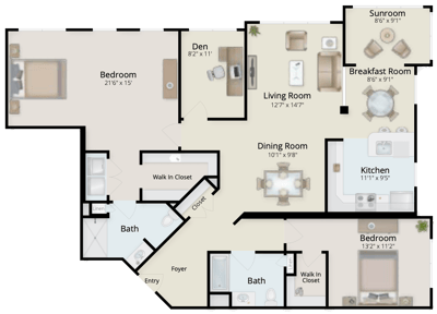 Architectural floor plan of residential units