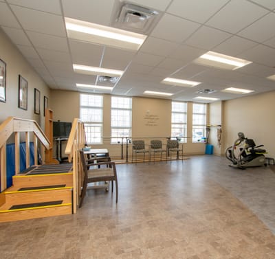Interior fitness area with exercise equipment