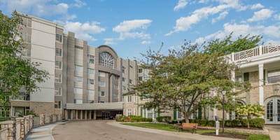 Exterior view of a senior living facility entrance