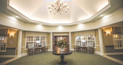 Interior view of a welcoming lobby area with seating