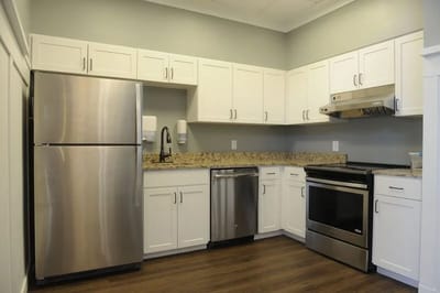 Modern kitchen interior with stainless steel appliances