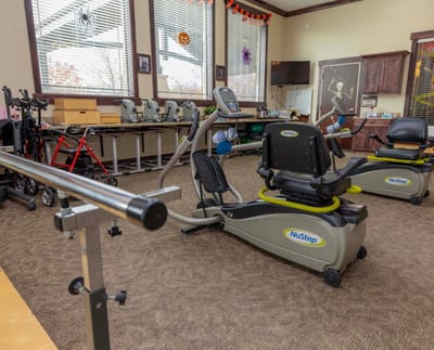 Interior fitness area with exercise equipment
