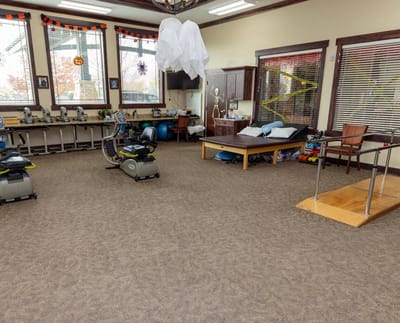 Interior view of an activity room with equipment