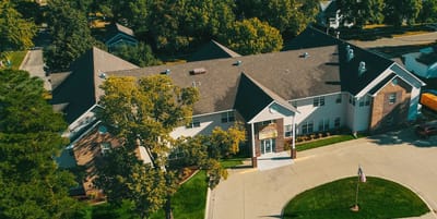 Aerial view of the United Living Community building.