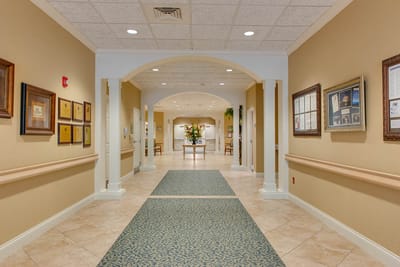 Interior hallway of an assisted living facility