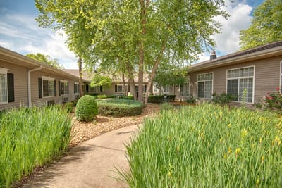 Lush garden area at an assisted living facility