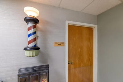 Interior view of the beauty barber shop area