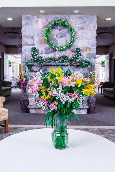 Bright floral arrangement in a common area