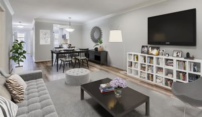 Modern living room of a senior residence with cozy furnishings