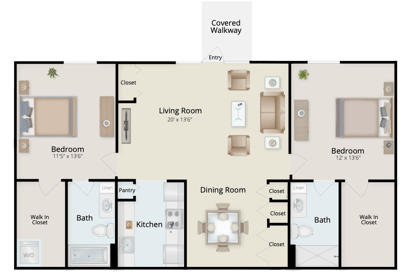 Architectural floor plan of living and dining areas