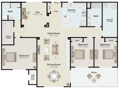 Architectural floor plan of a residential unit