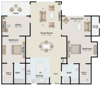 Architectural floor plan of a residential unit layout