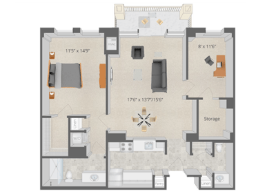 Architectural floor plan of a resident unit