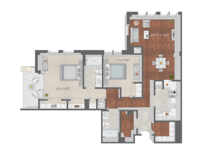 Architectural floor plan of a resident unit layout