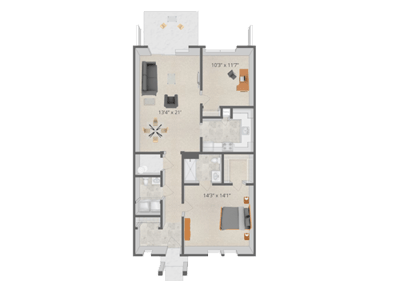 Architectural floor plan of a resident unit