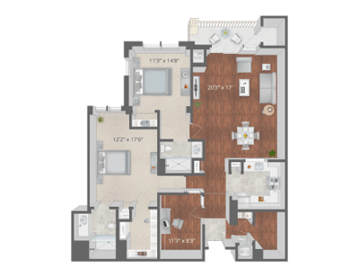 Architectural floor plan of a resident unit