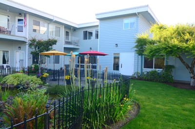 Beautiful garden area with seating and flowers