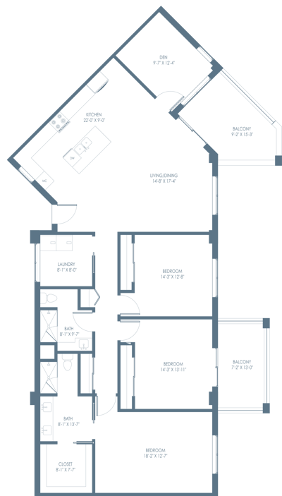 Architectural floor plan of a residential unit