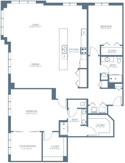 Architectural floor plan of a residential unit