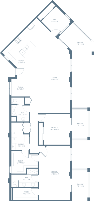 Architectural floor plan of a residential unit