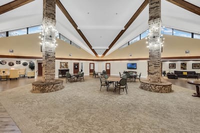 Large common area with seating and decor