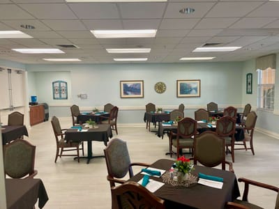 Dining room set up for a meal service