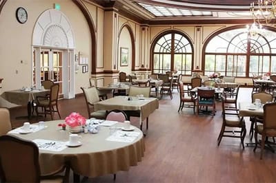 Dining room with tables set for meals