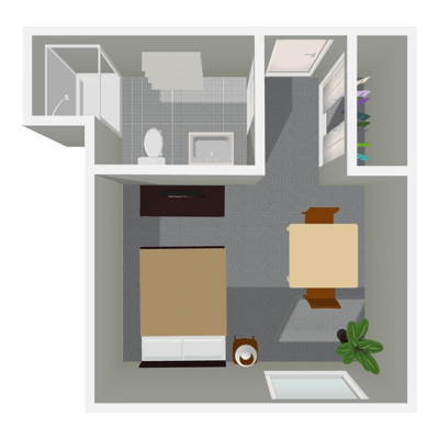Architectural floor plan of a resident room