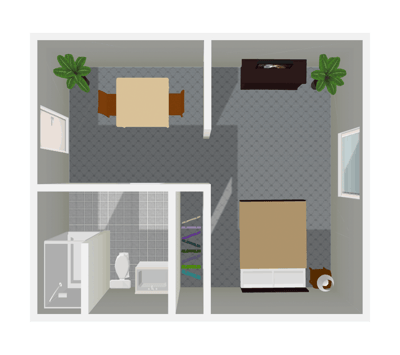 Floor plan layout of a resident room