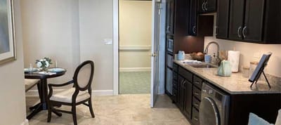 Cozy kitchenette area of a resident room