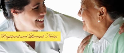 A nurse smiling while interacting with a senior woman