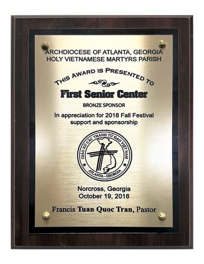Award plaque presented to First Senior Center