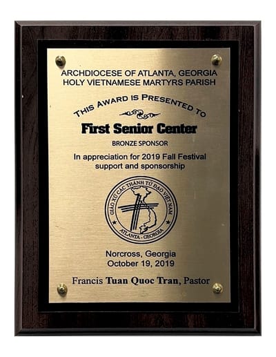 Award plaque presented to First Senior Center