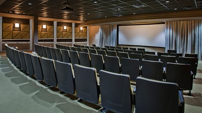 Interior view of a presentation room with seating