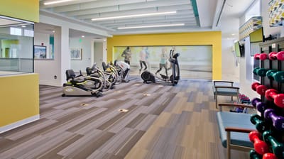 Interior view of a gym with fitness equipment