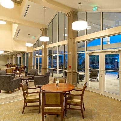 Bright interior of a common area with seating