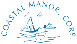 Coastal Manor, Nursing Home in Ludowici, GA — Coastal Manor senior living facility logo on blue background