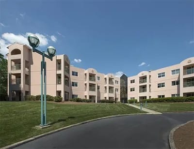 Exterior view of a senior care facility building.