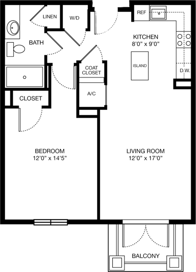 Architectural floor plan of an apartment layout