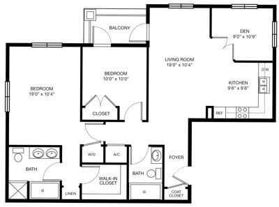 Architectural floor plan of a residential unit