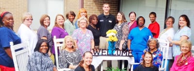 Carrollton Nursing & Rehab Ctr, Nursing Home in Carrollton, GA — Staff and residents posing together at a welcome event
