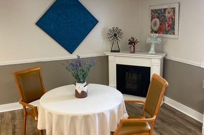Cozy indoor space with a table and decorative elements
