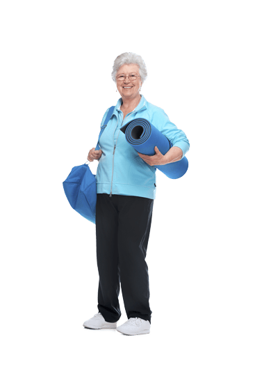 Twin Oaks Convalescent Center, Nursing Home in Alma, GA — Senior woman holding yoga mats and a bag