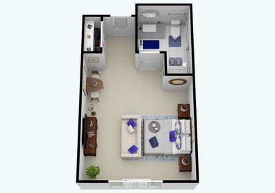 Architectural floor plan of a single resident unit